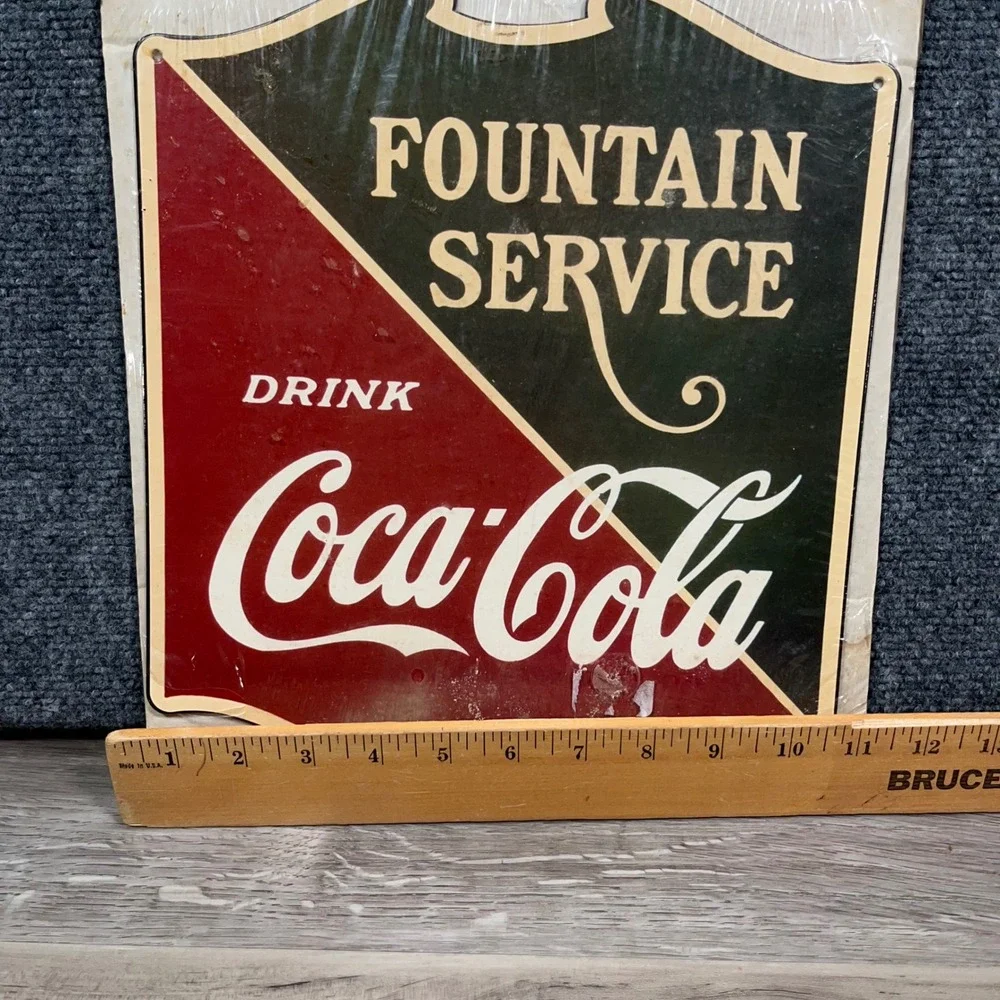 Coca-Cola‎ Fountain Service Metal Sign 1991 Vintage 12x11 Americana Wall Art